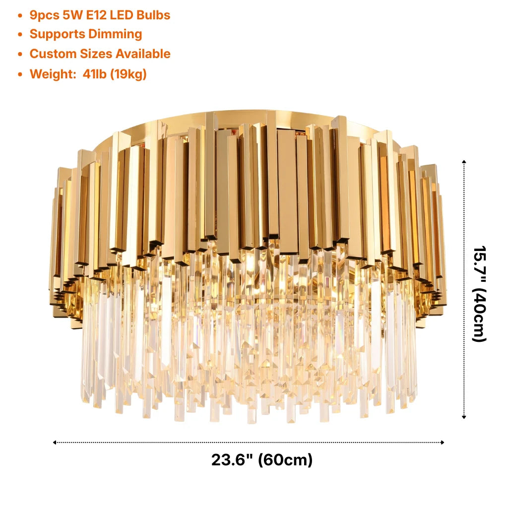 Astra Gold/Chrome Crystal Ceiling Light for Living Room & Dining Room