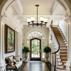 Clara matte black farmhouse chandelier in kitchen island setting