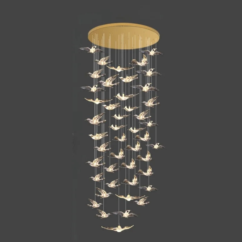 45 lights birds design large staircase chandelier