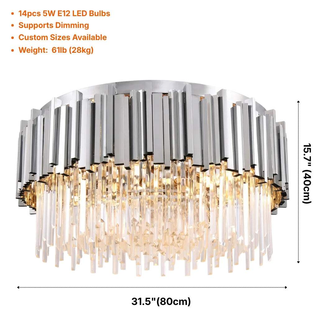Astra Gold/Chrome Crystal Ceiling Light for Living Room & Dining Room