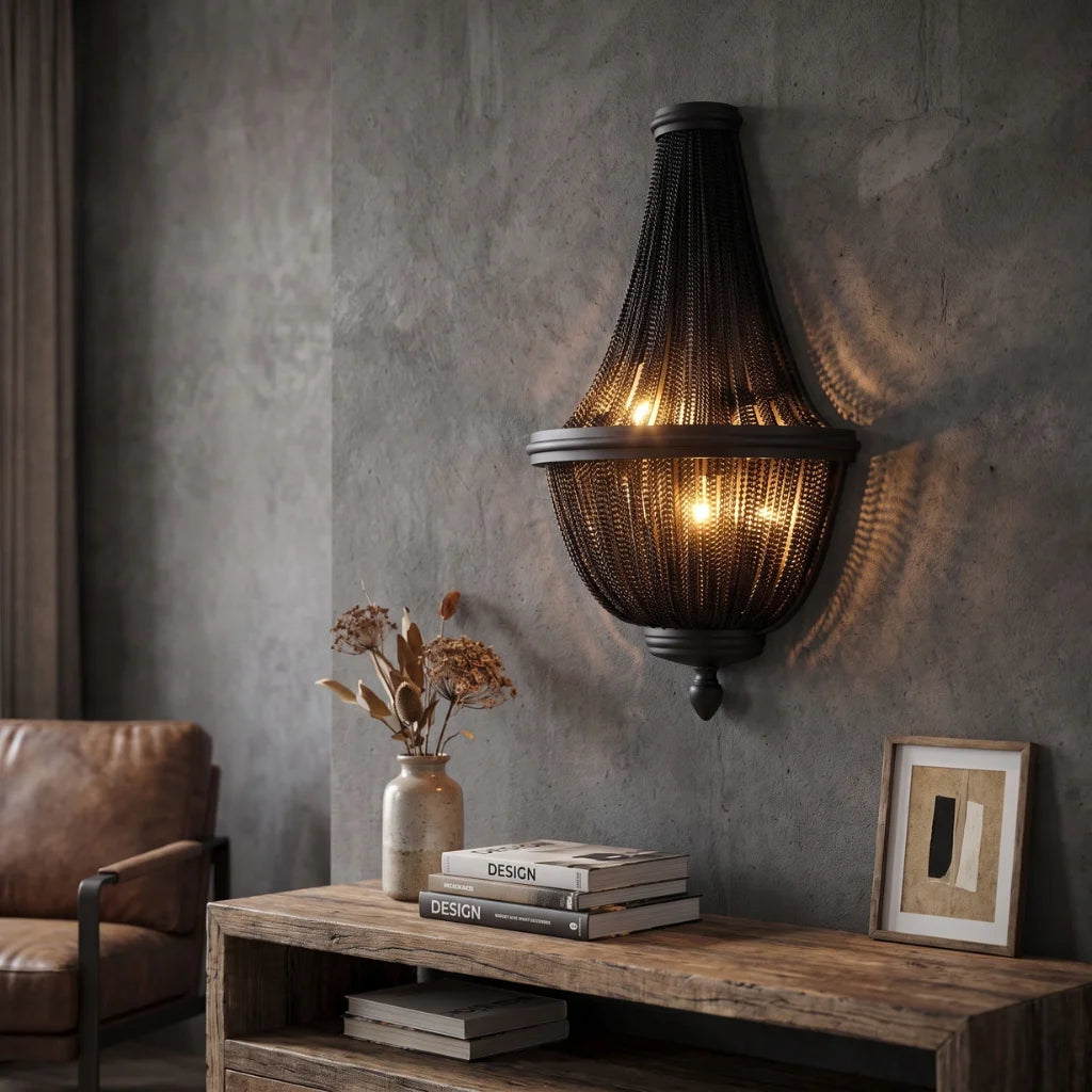 Veil Brown Aluminum Chain Modern LED Wall Light for Bedroom & Living Room