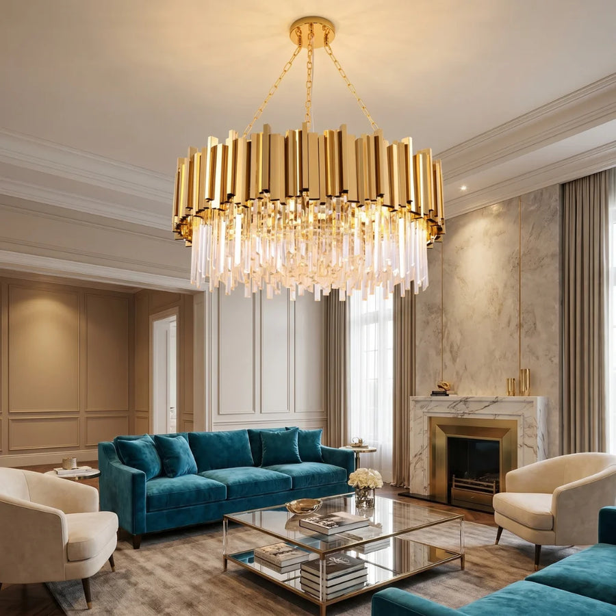 Astra Gold or Chrome Round Crystal Chandelier for Living Room & Dining Room