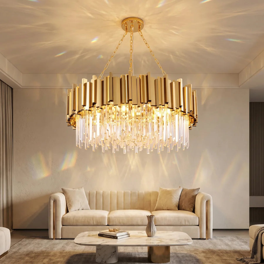Astra Gold or Chrome Round Crystal Chandelier for Living Room & Dining Room