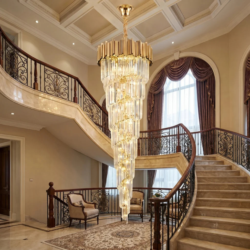 Large entryway chandelier for high ceiling home lighting in the US