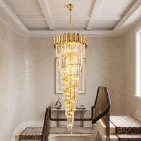Astra Luxury Gold Crystal Staircase Chandelier for Tall Foyers