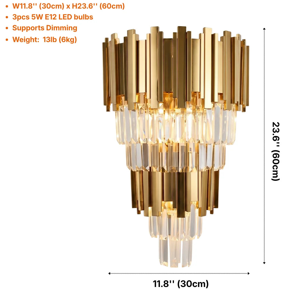 Astra Gold/Chrome Crystal Wall Sconce Pro for Living Room & Bedroom