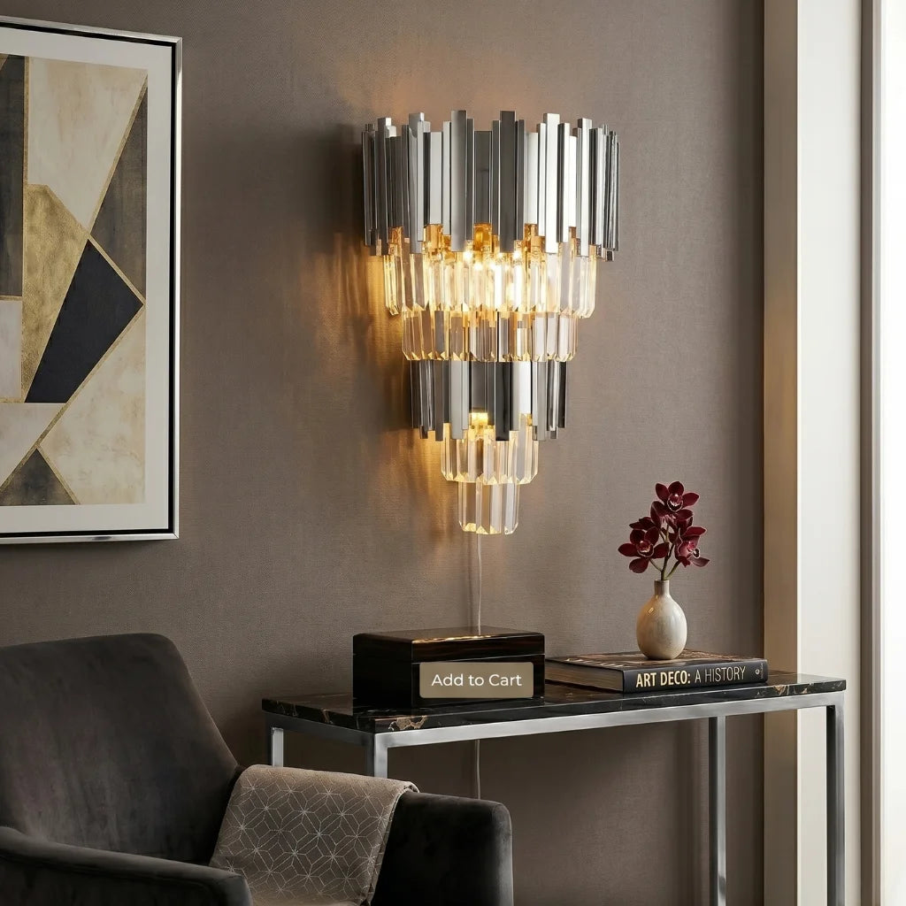 Astra Gold/Chrome Crystal Wall Sconce Pro for Living Room & Bedroom