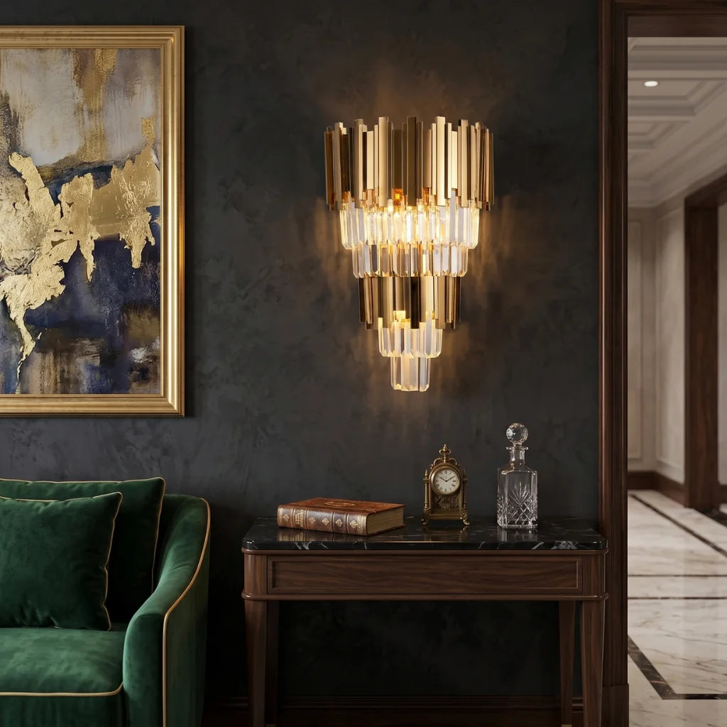 Astra Gold/Chrome Crystal Wall Sconce Pro for Living Room & Bedroom