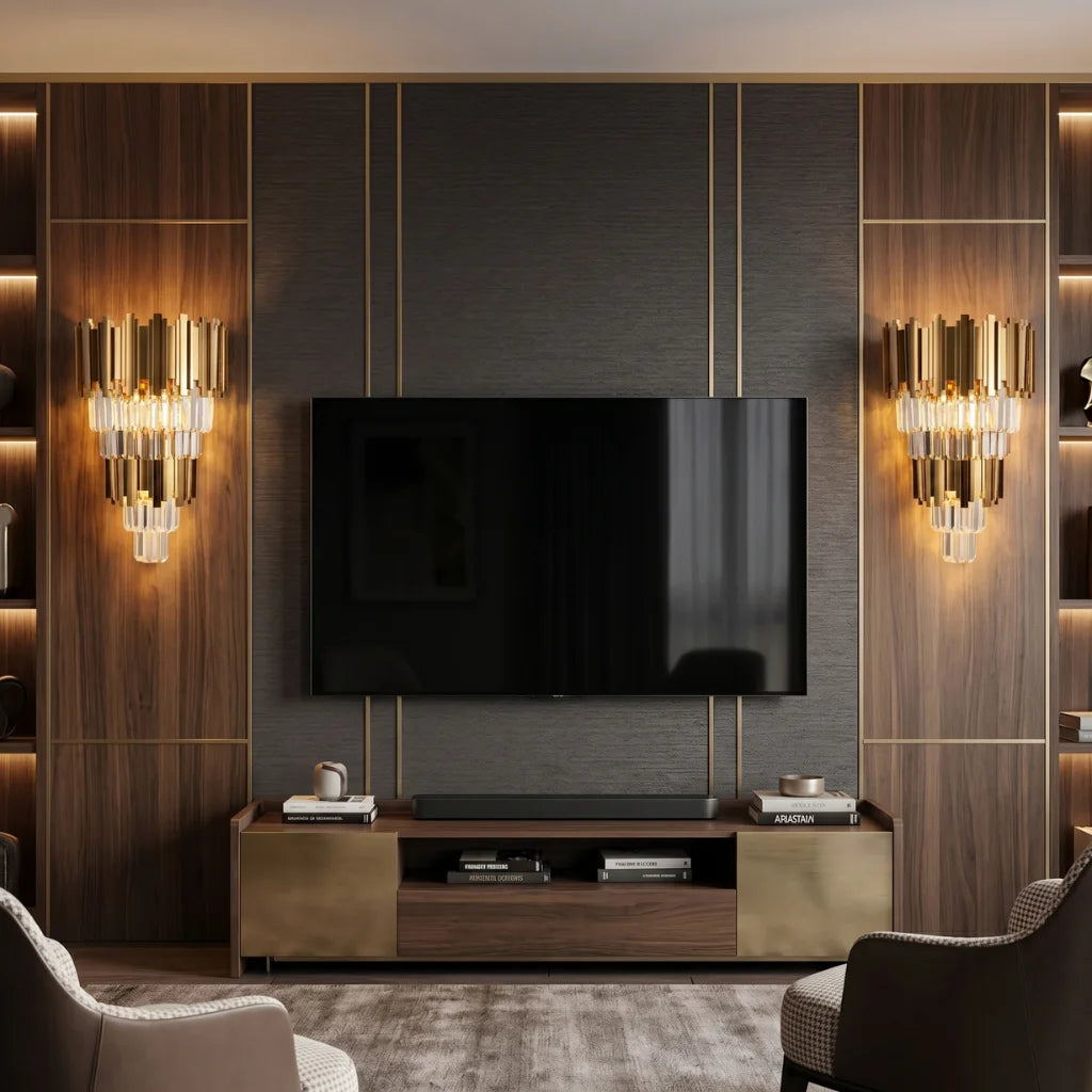 Astra Gold/Chrome Crystal Wall Sconce Pro for Living Room & Bedroom