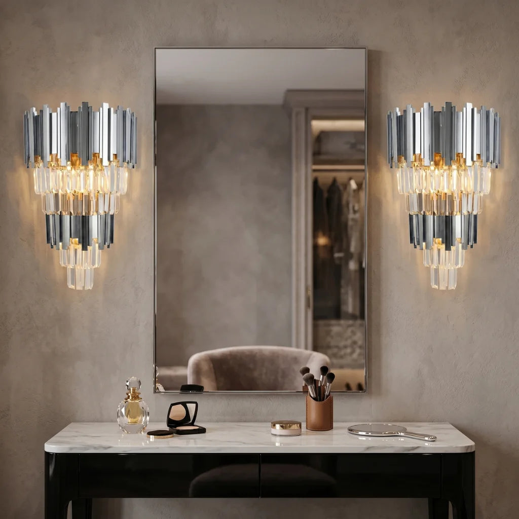 Astra Gold/Chrome Crystal Wall Sconce Pro for Living Room & Bedroom