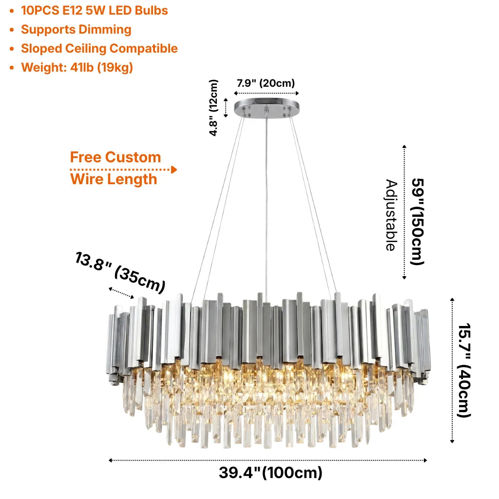 Astra Large Rectangular Crystal Pendant Light for Dining Room