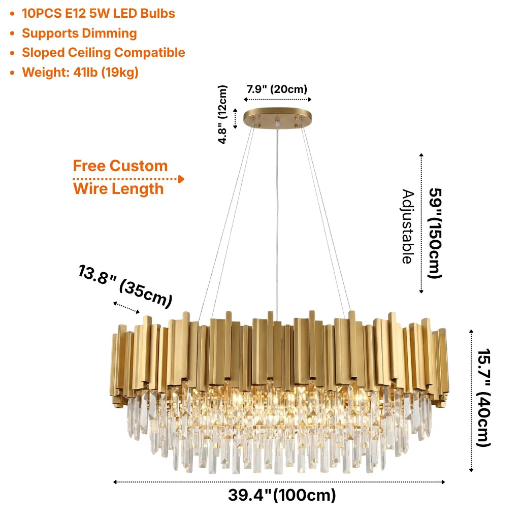Astra Large Rectangular Crystal Pendant Light for Dining Room