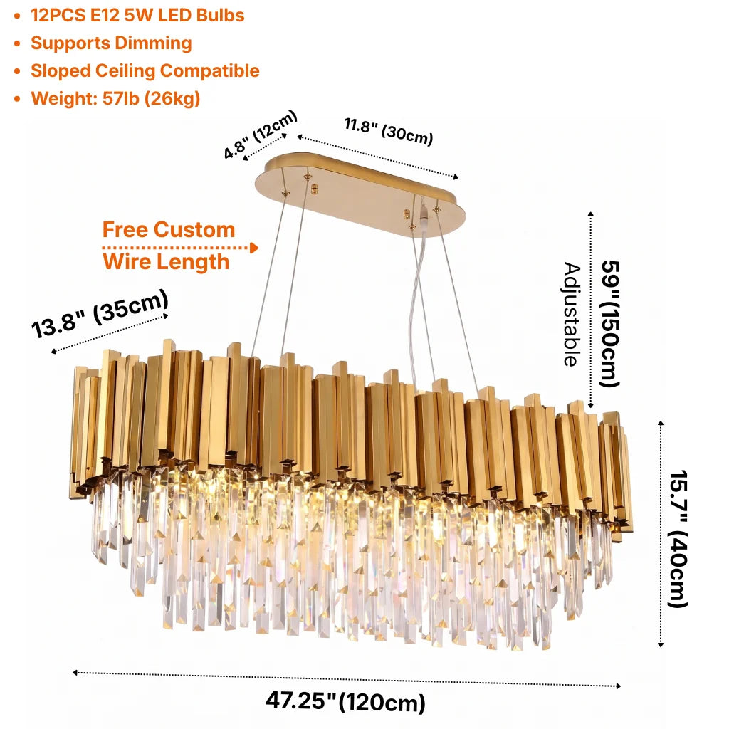 Astra Large Rectangular Crystal Pendant Light for Dining Room