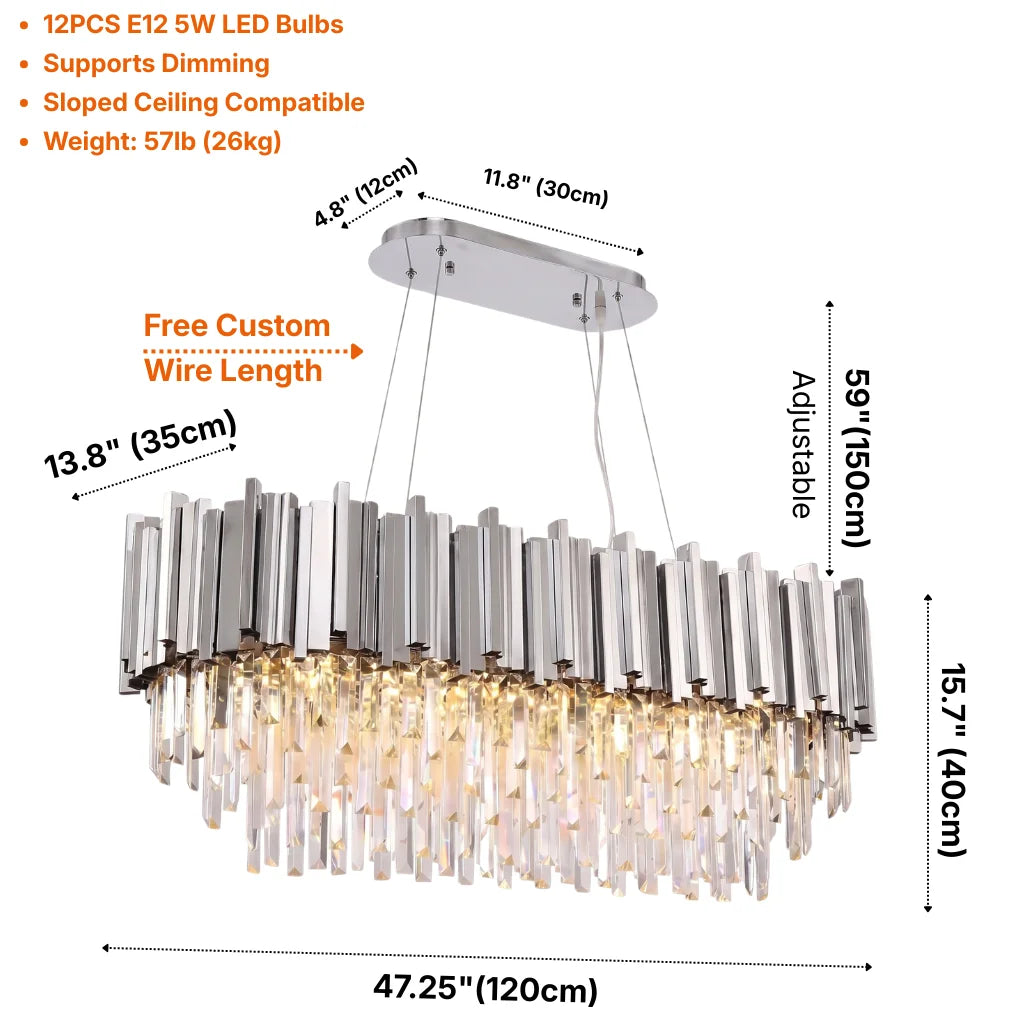 Astra Large Rectangular Crystal Pendant Light for Dining Room