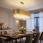 Modern brass pendant light for upscale American home interiors