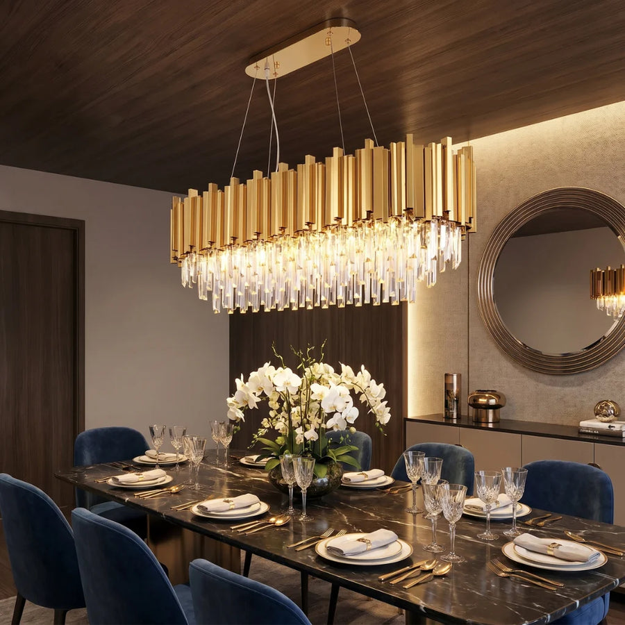 Astra Large Rectangular Crystal Pendant Light for Dining Room