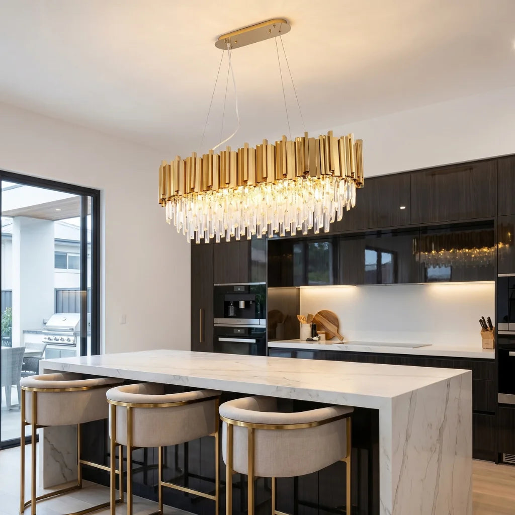 Astra Large Rectangular Crystal Pendant Light for Dining Room