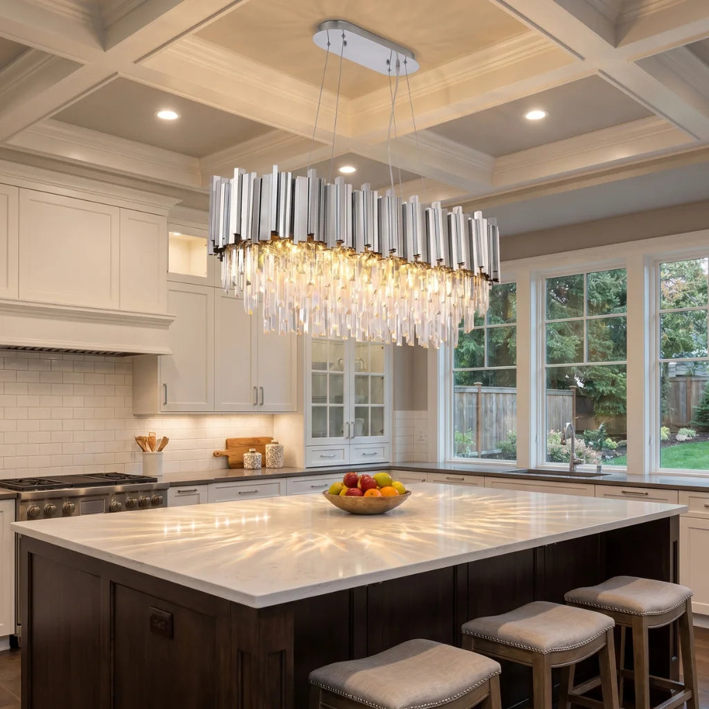 Astra Large Rectangular Crystal Pendant Light for Dining Room