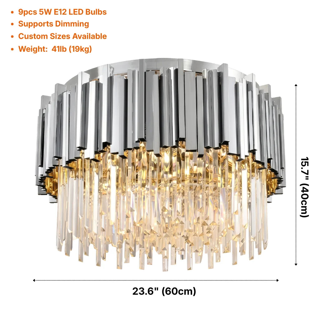 Astra Gold/Chrome Crystal Ceiling Light for Living Room & Dining Room
