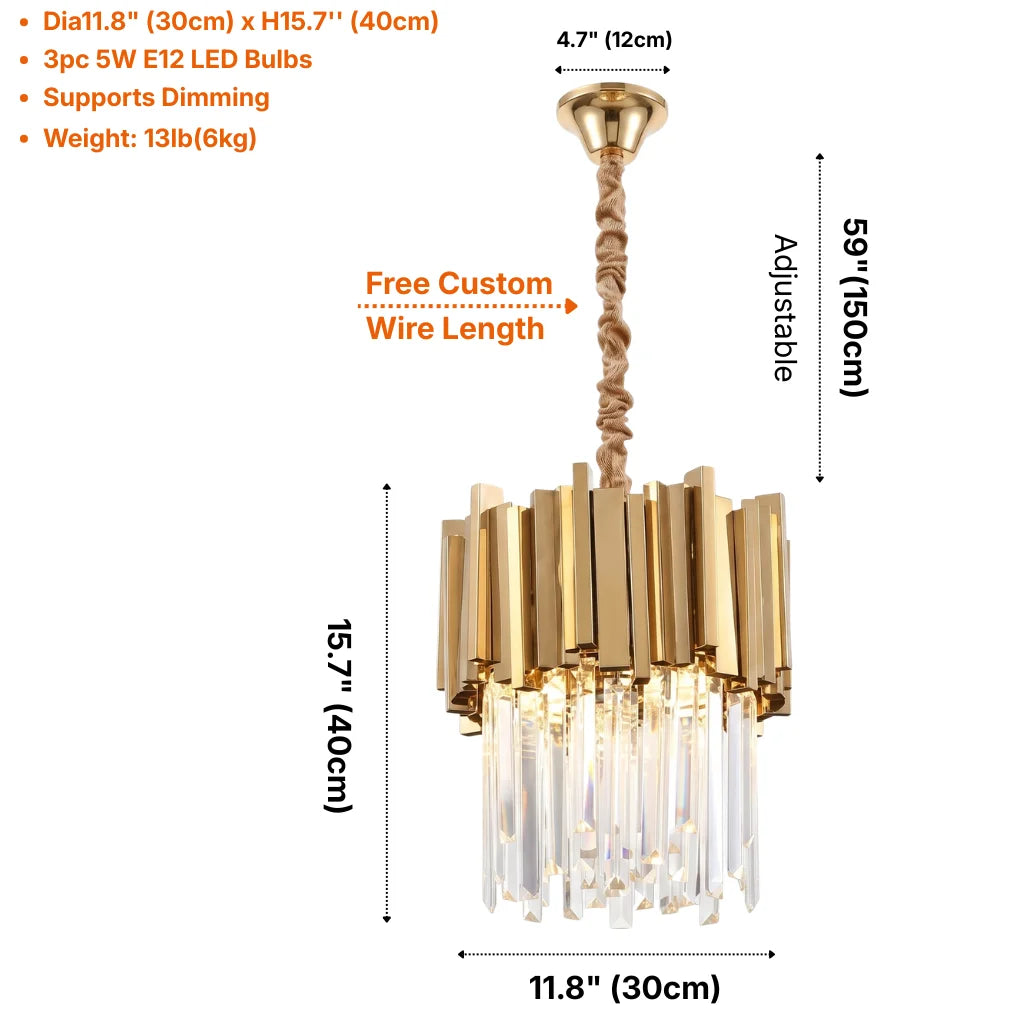 Astra Small Gold/Chrome Crystal Pendant Light for Dining Room & Kitchen Island