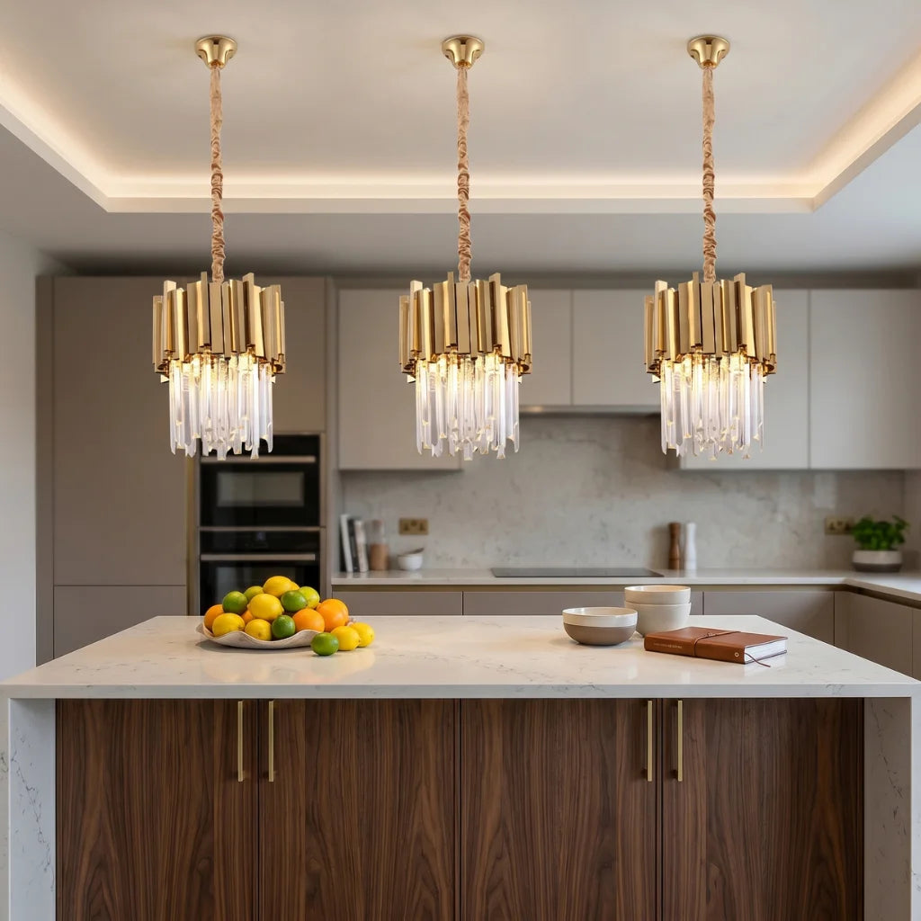 Astra Small Gold/Chrome Crystal Pendant Light for Dining Room & Kitchen Island