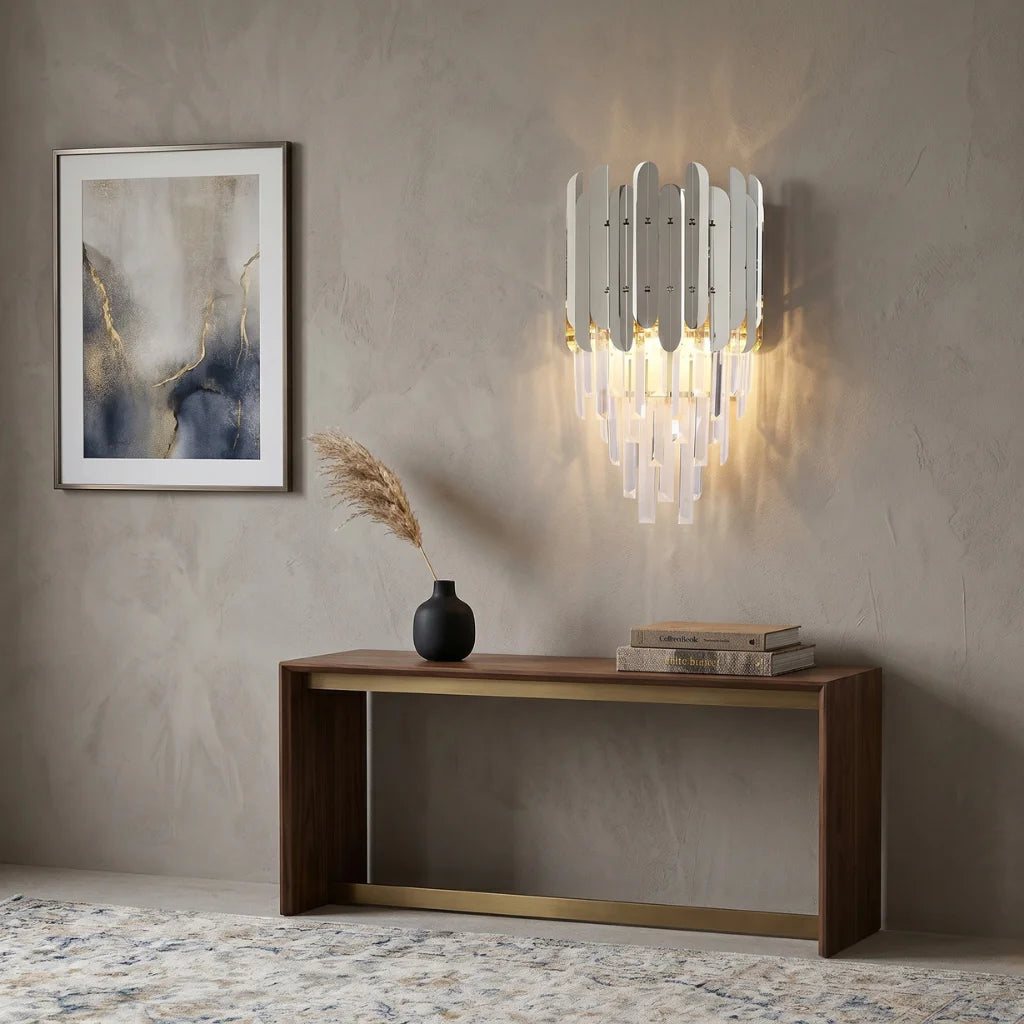 Reflex Luxury Gold/Chrome Crystal Wall Sconce for Bedroom & Hallway
