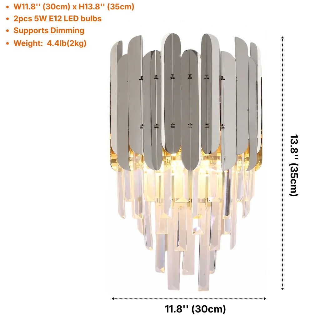 Reflex Luxury Gold/Chrome Crystal Wall Sconce for Bedroom & Hallway