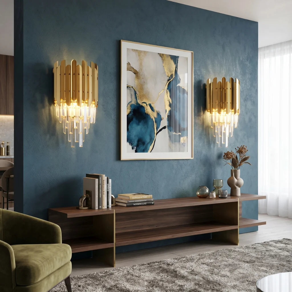 Reflex Luxury Gold/Chrome Crystal Wall Sconce for Bedroom & Hallway