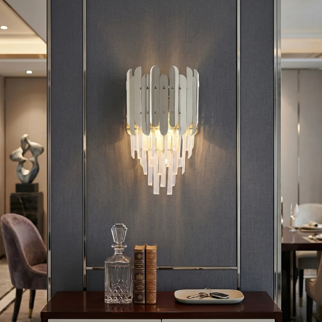 Reflex Luxury Gold/Chrome Crystal Wall Sconce for Bedroom & Hallway
