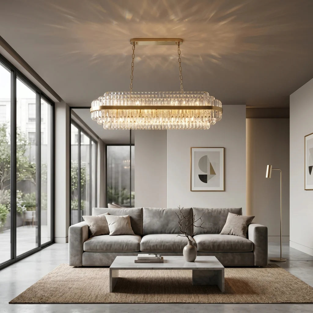 Modern brass pendant light for upscale American home interiors