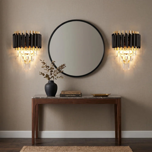 Ethereal Modern Black Crystal Wall Sconce