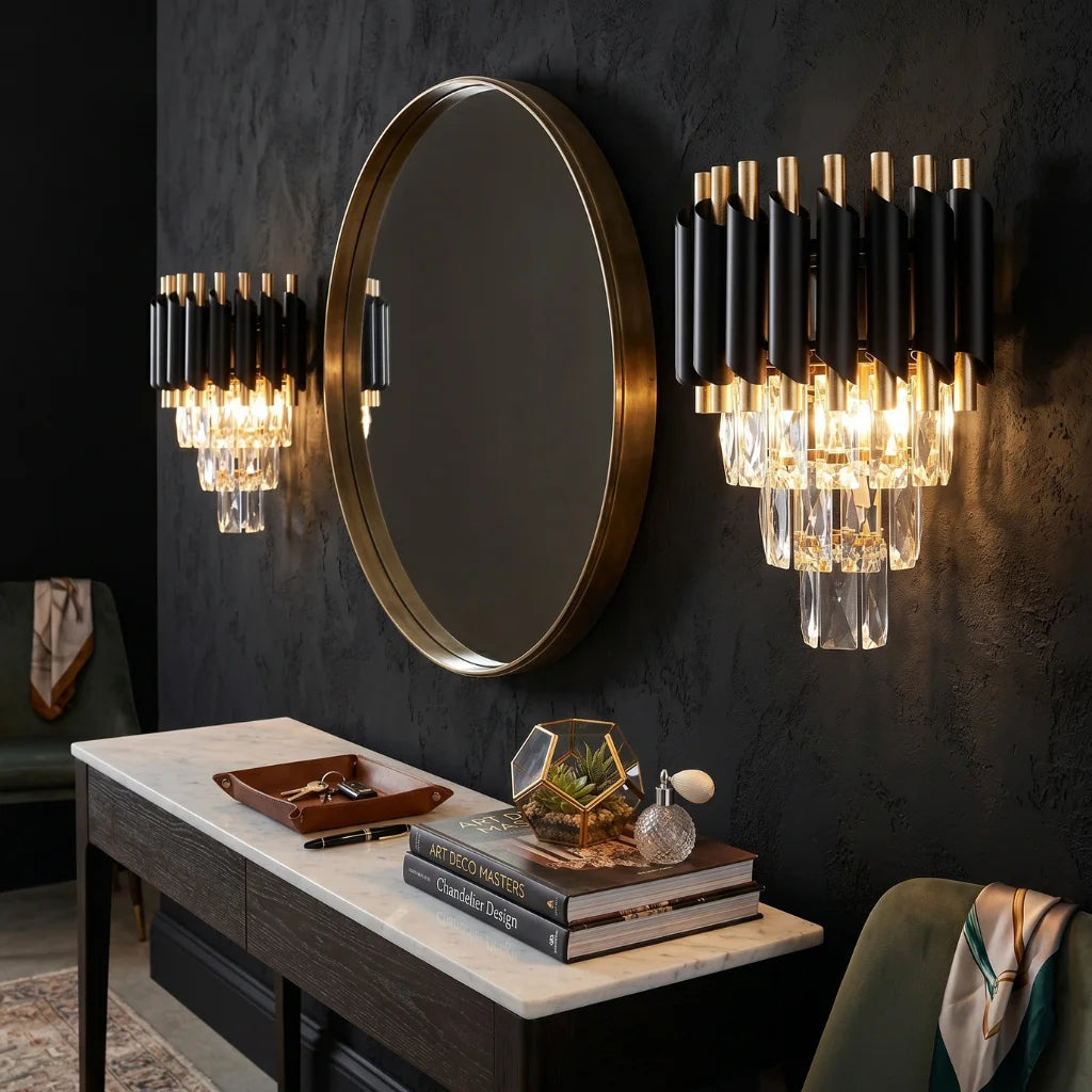 Ethereal Modern Black Crystal Wall Sconce