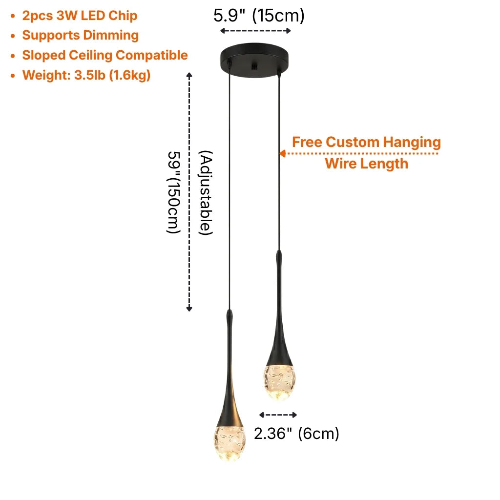 Black & Gold Crystal Drop Pendant Lights for Kitchen Island