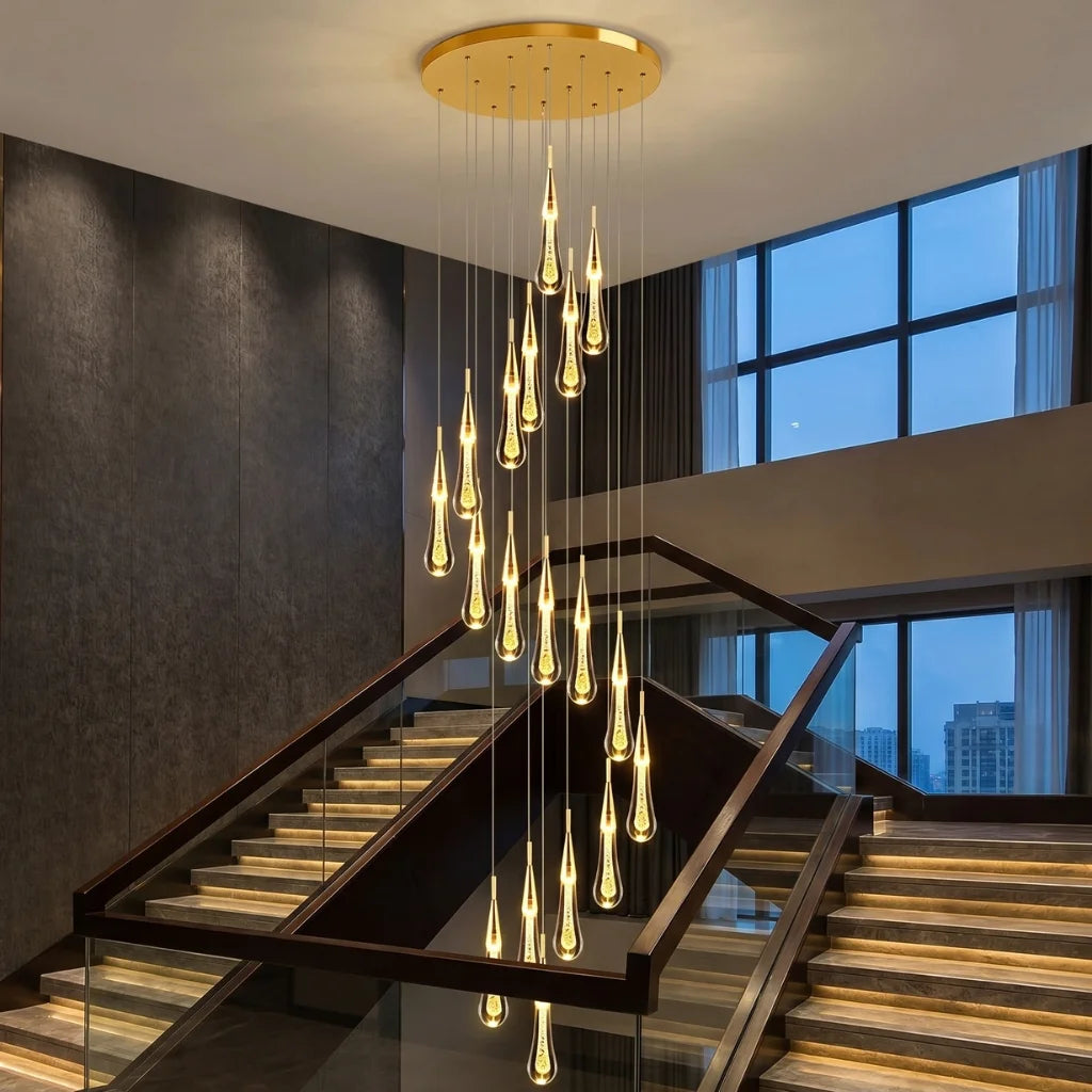 Meteors Spiral Crystal Staircase Chandelier for Tall Foyers & Stairwells