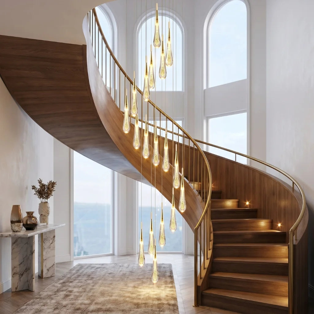Meteors Spiral Crystal Staircase Chandelier for Tall Foyers & Stairwells