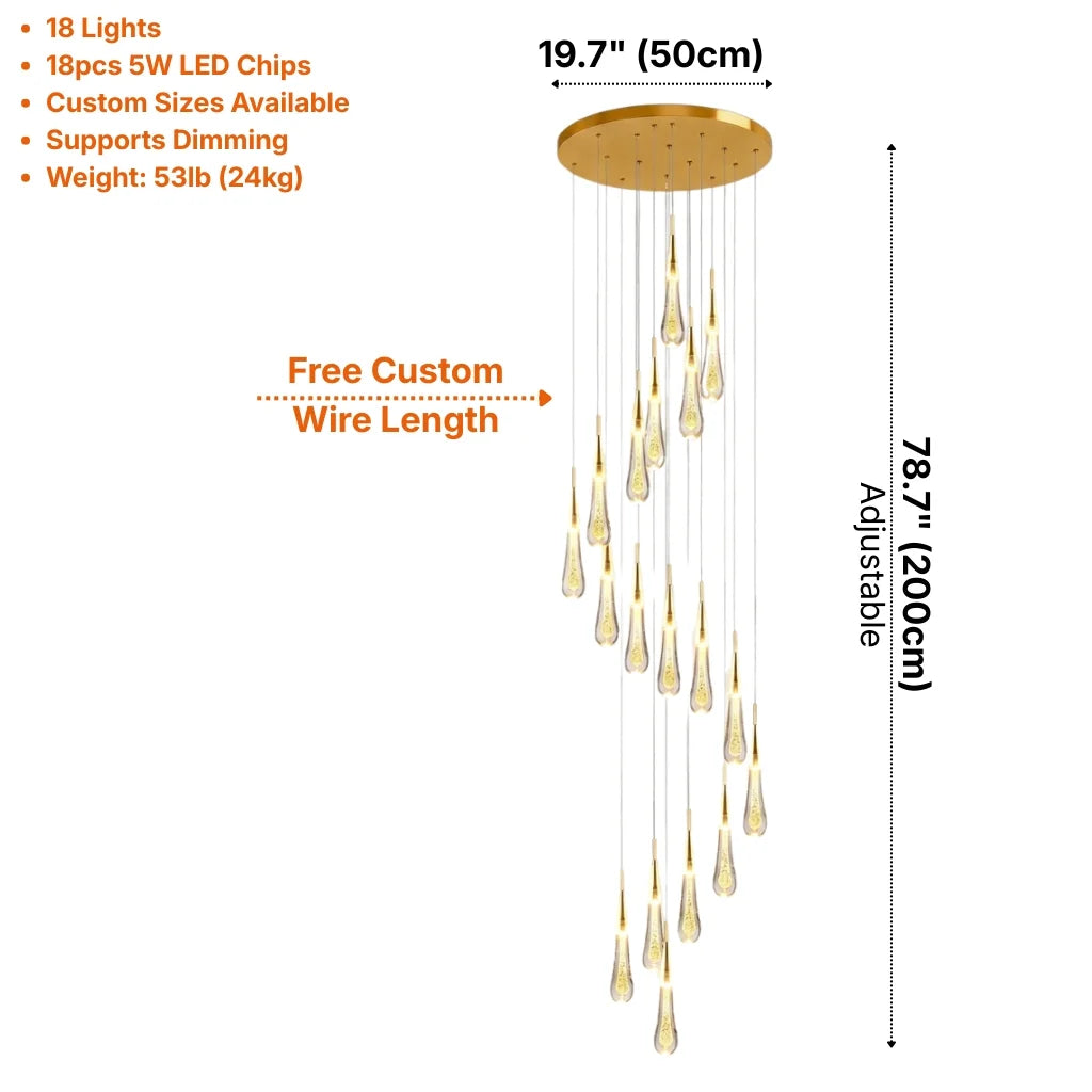 Meteors Spiral Crystal Staircase Chandelier for Tall Foyers & Stairwells