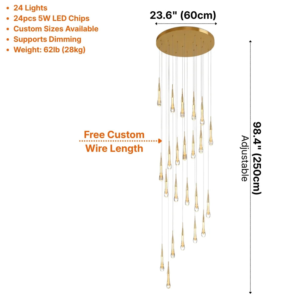 Meteors Spiral Crystal Staircase Chandelier for Tall Foyers & Stairwells