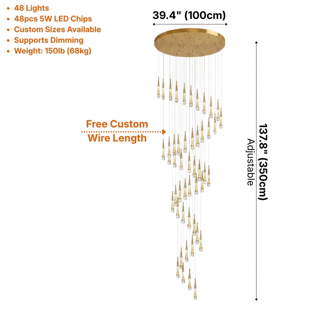 Meteors Spiral Crystal Staircase Chandelier for Tall Foyers & Stairwells