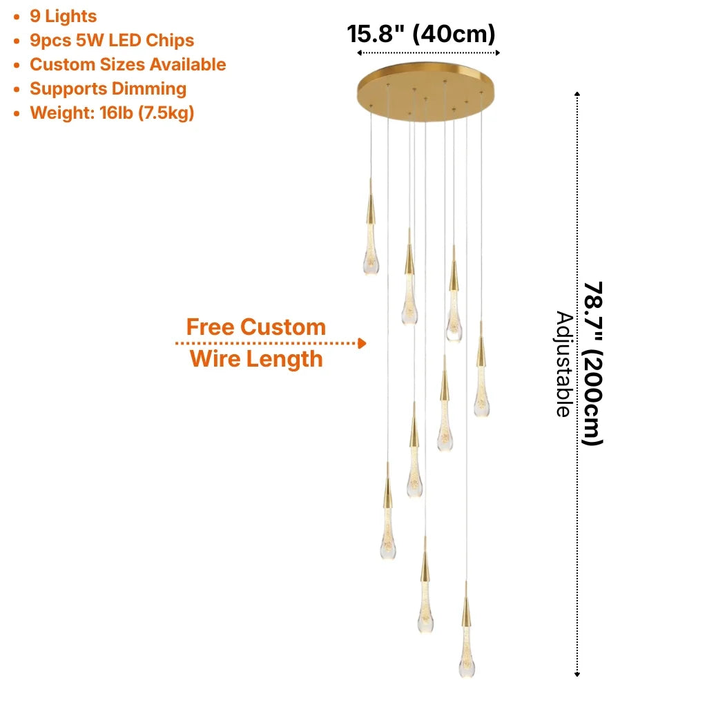 Meteors Spiral Crystal Staircase Chandelier for Tall Foyers & Stairwells