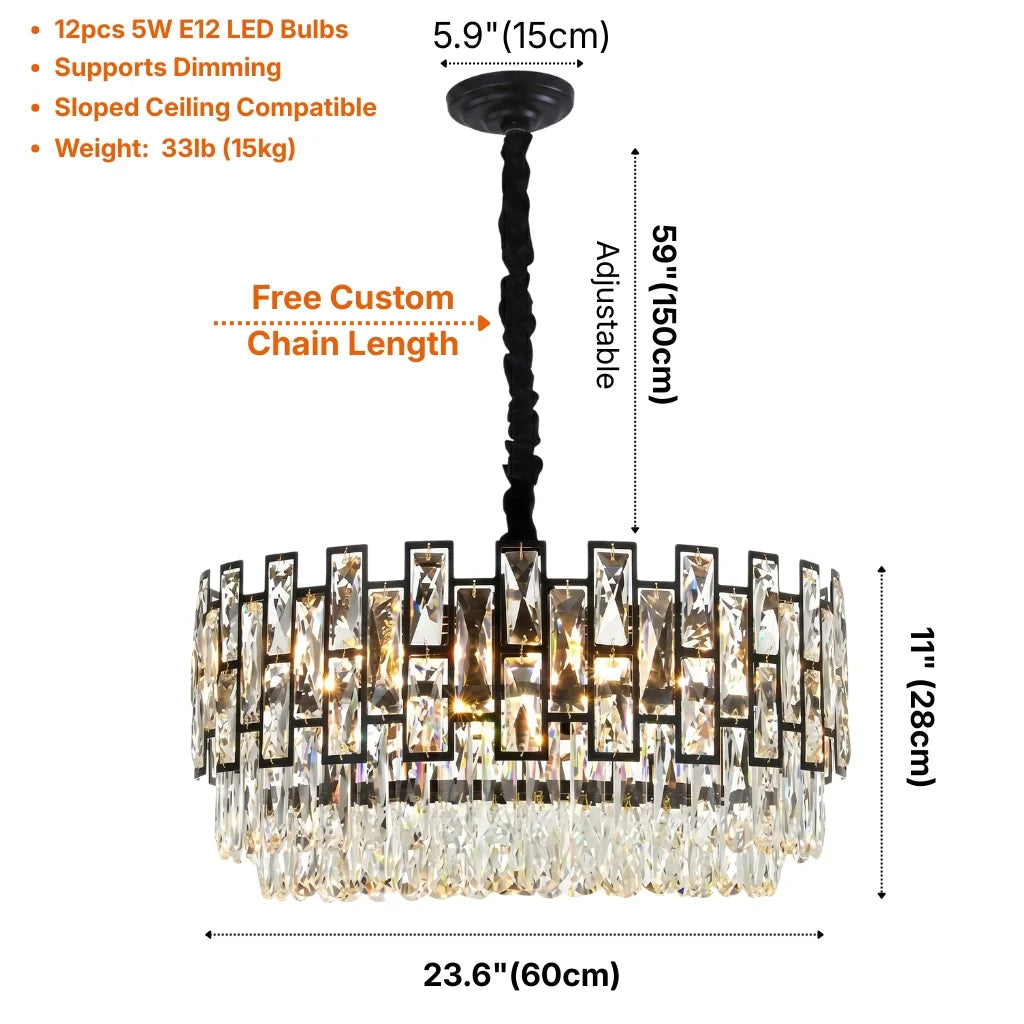 Luxor Modern Black Crystal Round Chandelier for Living Room & Dining Room