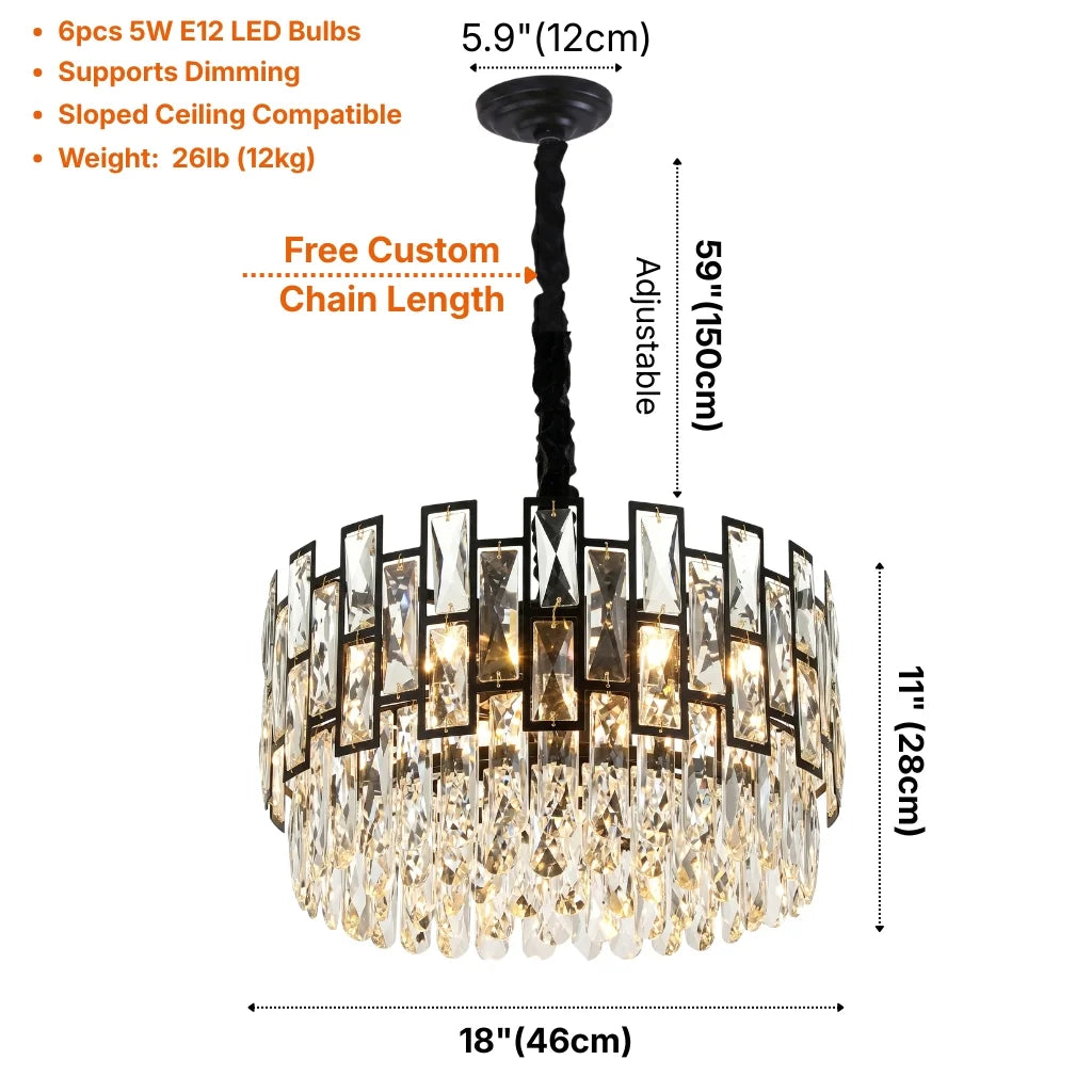 Luxor Modern Black Crystal Round Chandelier for Living Room & Dining Room