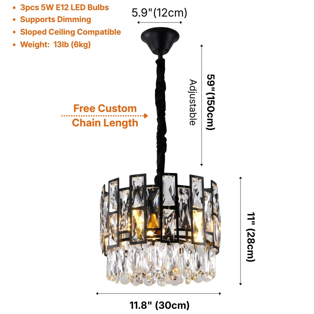 Luxor Modern Black Crystal Round Chandelier for Living Room & Dining Room