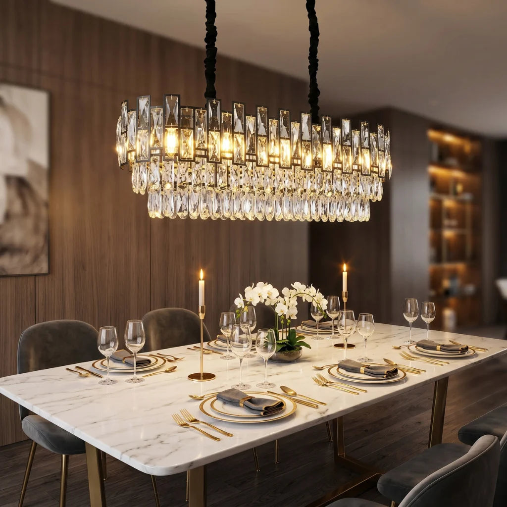 Luxor Modern Black Crystal Pendant Light for Dining Room & Kitchen Island