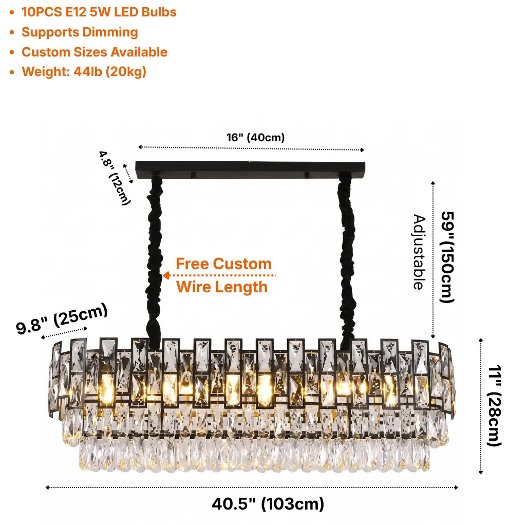Luxor Modern Black Crystal Pendant Light for Dining Room & Kitchen Island