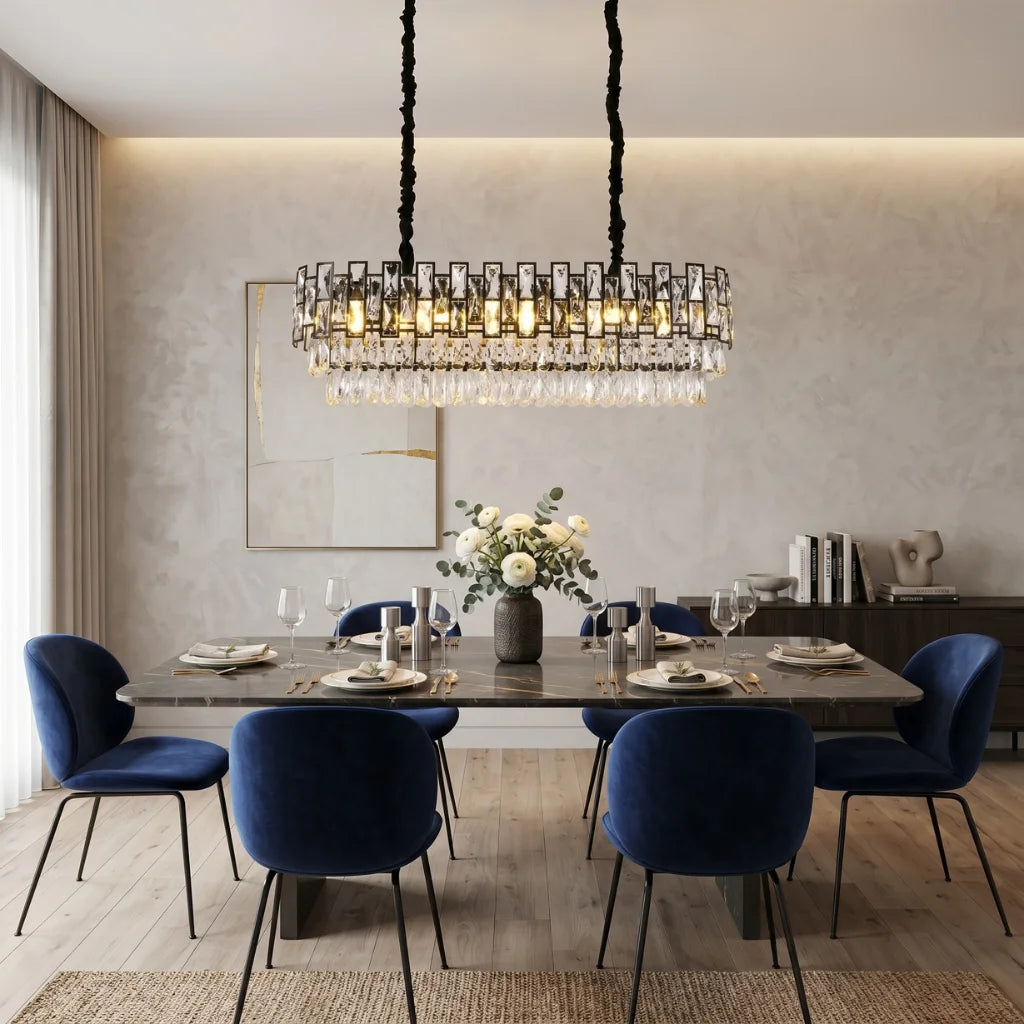 Luxor Modern Black Crystal Pendant Light for Dining Room & Kitchen Island