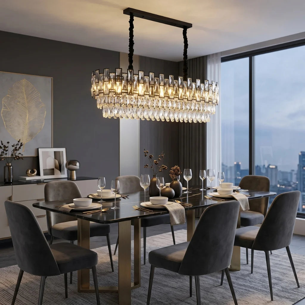 Luxor Modern Black Crystal Pendant Light for Dining Room & Kitchen Island