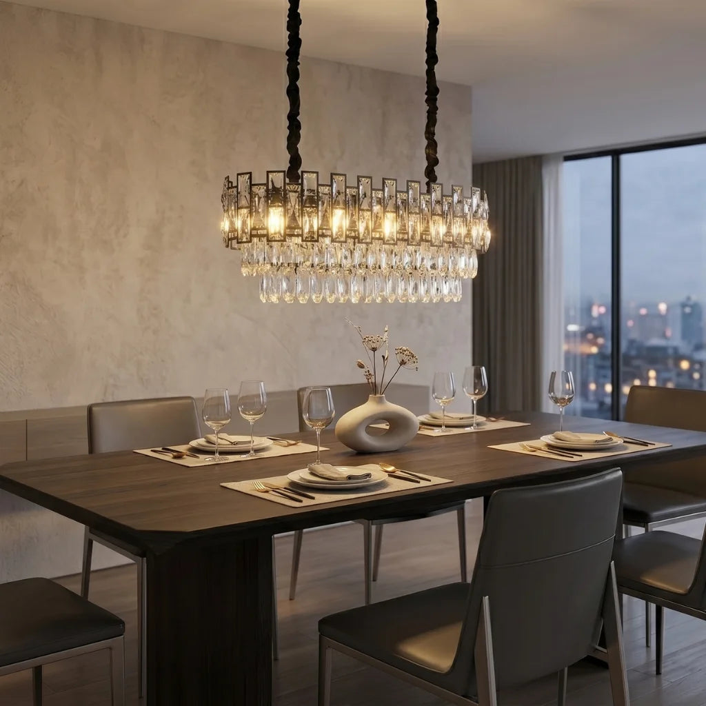 Luxor Modern Black Crystal Pendant Light for Dining Room & Kitchen Island