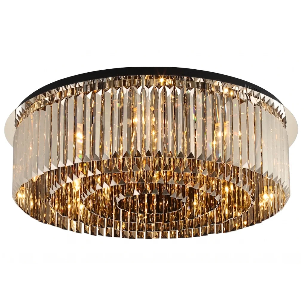 Onyx Modern Round Smoky Grey Crystal Ceiling Lamp for Living Room