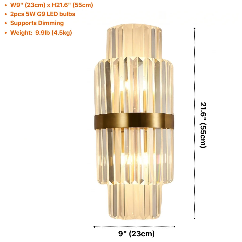 Vera Modern Gold Crystal Wall Sconce for Bedroom & Living Room