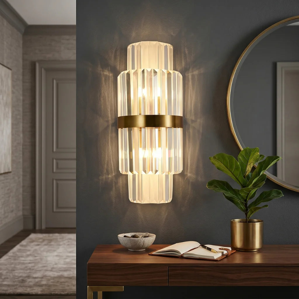Vera Modern Gold Crystal Wall Sconce for Bedroom & Living Room